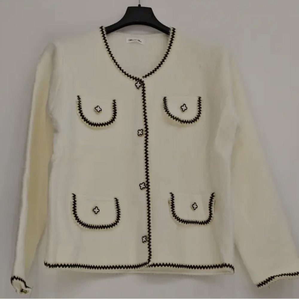 Made In Italy Elegant Beige With Black Trim Designer Style Jacket